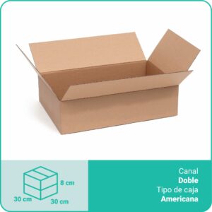 Caja Cartón | 30 x 30 x 8 cm | Caja Americana, Canal Doble